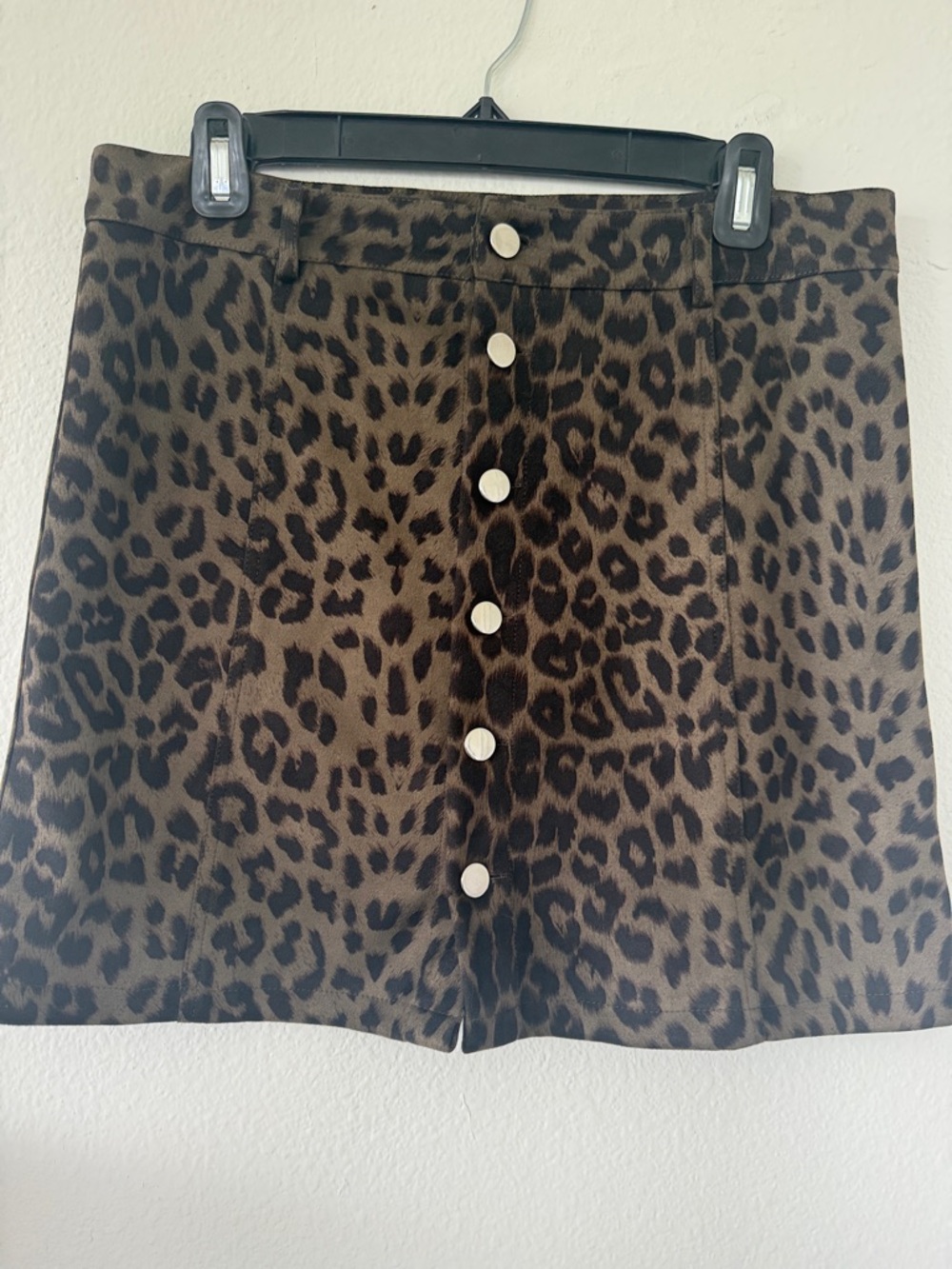 Brown Leopard Button-Front Mini Skirt